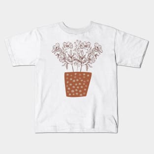 Flower  Vase Abstract Shapes Earth Toned Neutral Boho Design Kids T-Shirt